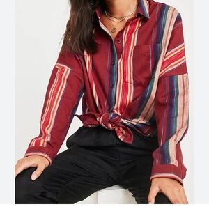 UO Red Vertical Stripe Boysie Flannel Shirt